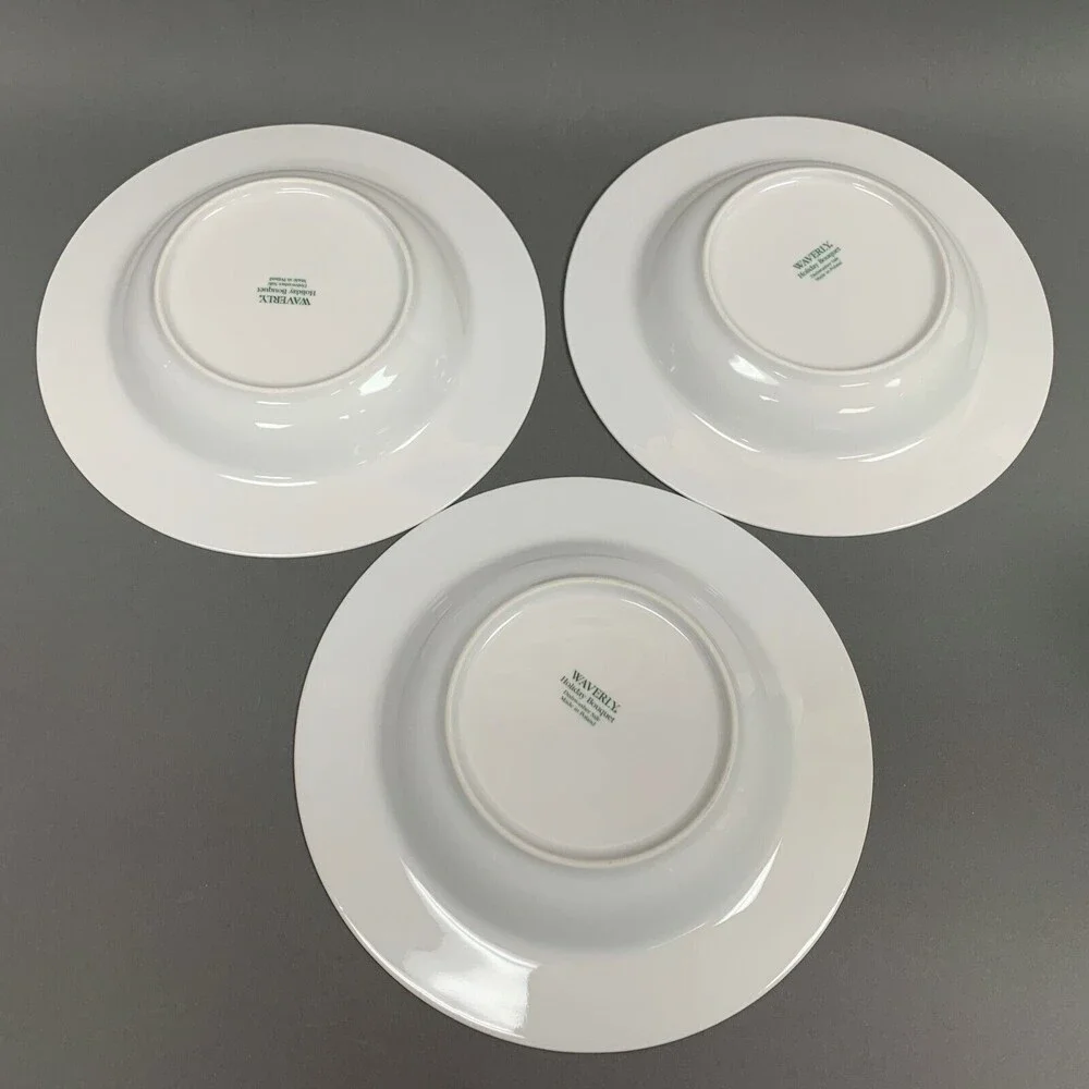 Holiday Bouquet Waverly Soup‎ Cereal Bowls Holly Berries 9 Gold Trim Lot of 3
